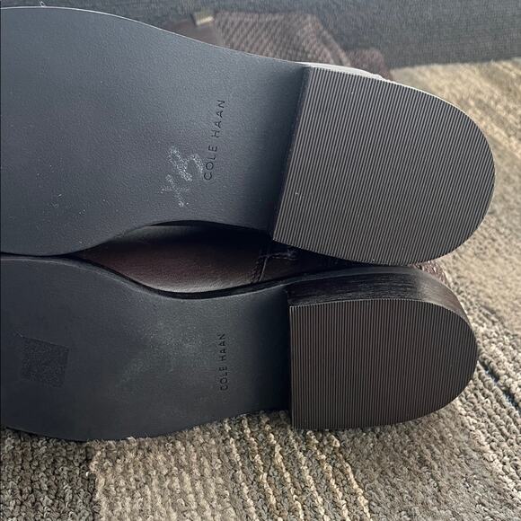 Cole Haan Idina Brown Stretch Leather Riding Boots with Chain Detail - Picture 10 of 11